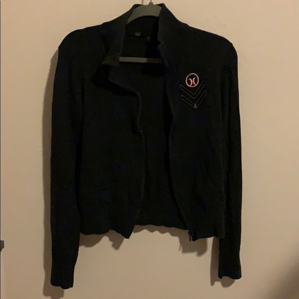 Dark gray zip up Hurley cardigan.